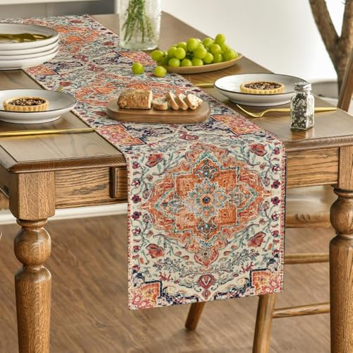 Artoid Mode 13x72 Inch Boho Orange Table Runner – Bohemian Farmhouse Kitchen Dining Decoration