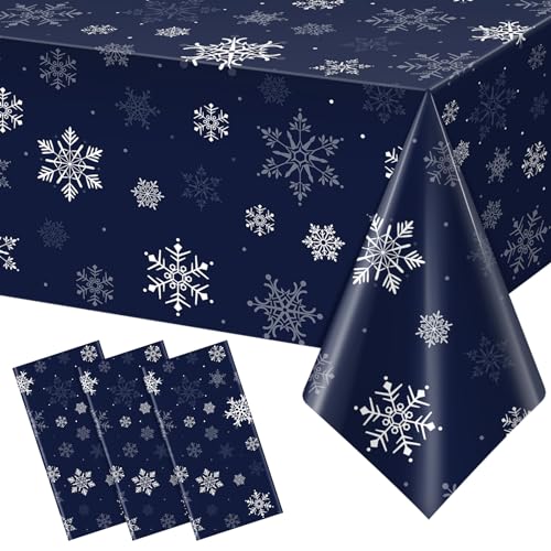 Blue & Silver 3Pcs Snowflake Christmas Tablecloths 54x108in - 3 Pieces