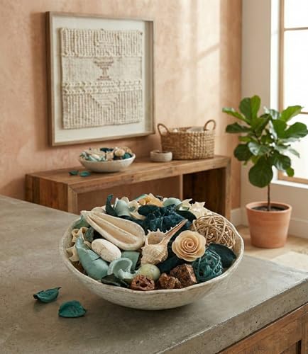 Ocean Breeze Scented Potpourri Blue Botanical Bowl Filler with Seashells