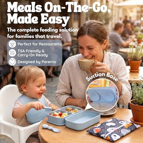 Baby Travel Feeding Set with Silicone Suction Plates and Case
