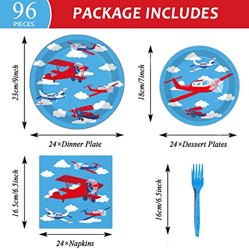96-Piece Airplane Party Tableware Set for 24 Guests - Birthday Supplies