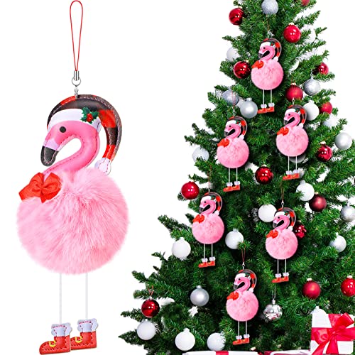 Amyhill Pink Flamingo Christmas Ornaments Set of 6 with Santa Hats