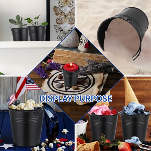 28 Pcs Mini Metal Buckets with Handles - Galvanized Black Party Favors