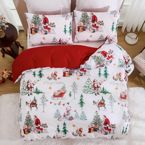 DJY Christmas Duvet Cover Set Queen Santa Snowman Bedding Holiday Decor