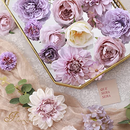 Purple Silk Artificial Flowers Box Set for DIY Wedding Bouquets & Decor