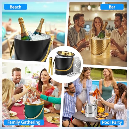 TOSELBAI 4L Green Double-Wall Vacuum Insulated Ice Bucket with Silicone Seal & Accessories