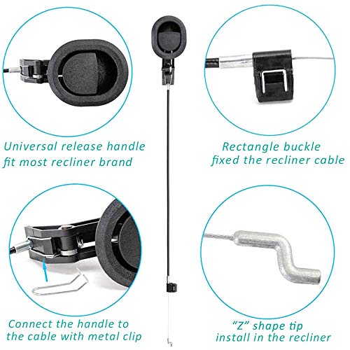 Universal Recliner Release Pull Handle with Cable - 4.9" Exposed Cable