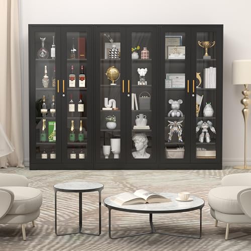 Black 71-Inch Glass Display Cabinet with Lock - SteeLoong Curio Cabinet