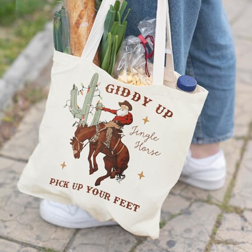 Howdy Santa Claus Canvas Tote Bag for Women - Western Cowgirl Gift (Variation: Howdy Santa1) Veqzc