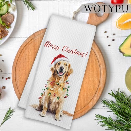 Golden Retriever Christmas Kitchen Towel - Dog Lover Holiday Hand Towel - Golden Retriever Gifts for Women & Men - 14 Inch Variation