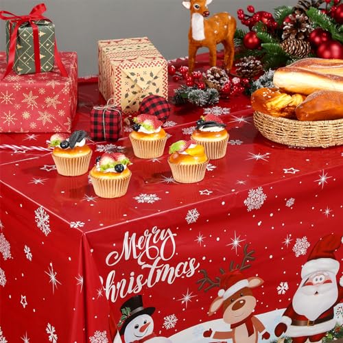Tiamon 3 Pack Christmas Snowflake Tablecloths 108 x 54 in Disposable Red