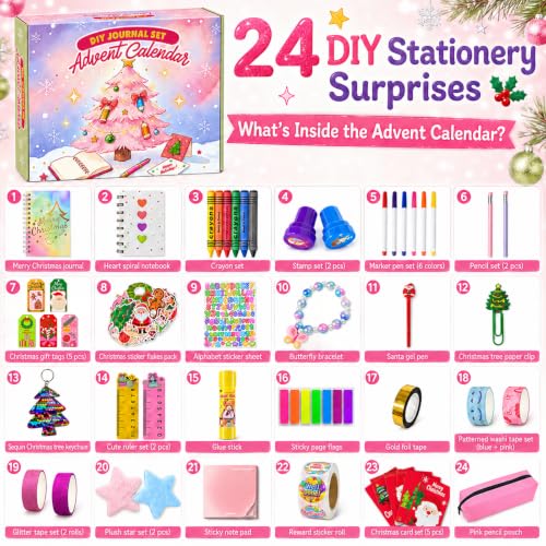 Advent Calendar 2026 for Girls - 24 Day DIY Journal & Stationery Kit Set