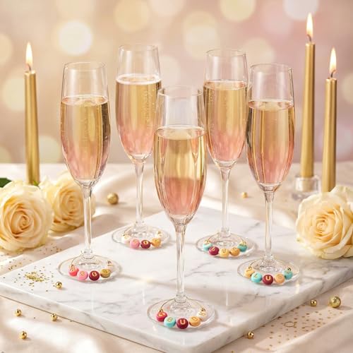 60 Sets Wine Glass Charms Kit with Letter Beads & Rings for Parties