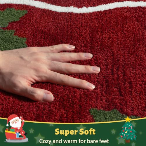 Uphome Christmas Bow Red Scalloped Bathroom Rug 22x36 - Non Slip Holiday Bath Mat