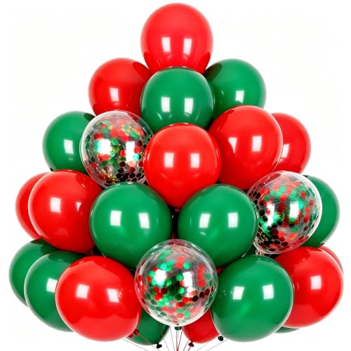 Red and Dark Green Balloons 50pcs 12in Confetti Mix, YGYXMY