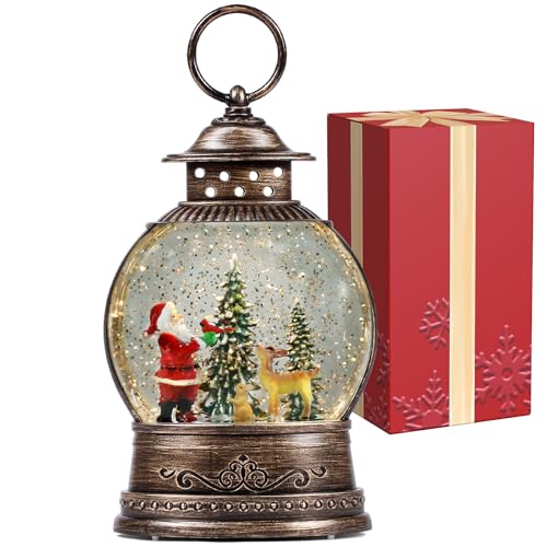 Musical Christmas Snow Globe Lantern with LED Lights and 6H Timer
