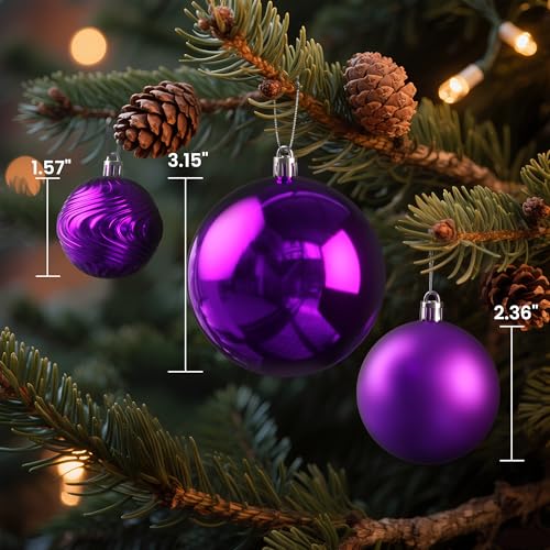 36-Piece Shatterproof Christmas Ball Ornaments Set - Multi-Size, Purple