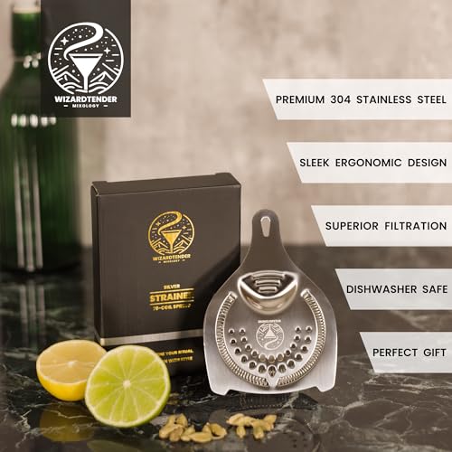 Wizardtender Glossy Silver Hawthorne Cocktail Strainer - Professional Bar Tool