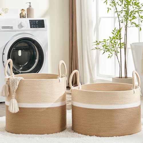 Large Cotton Rope Woven Basket - 18" Decorative Laundry & Toy Storage Hamper