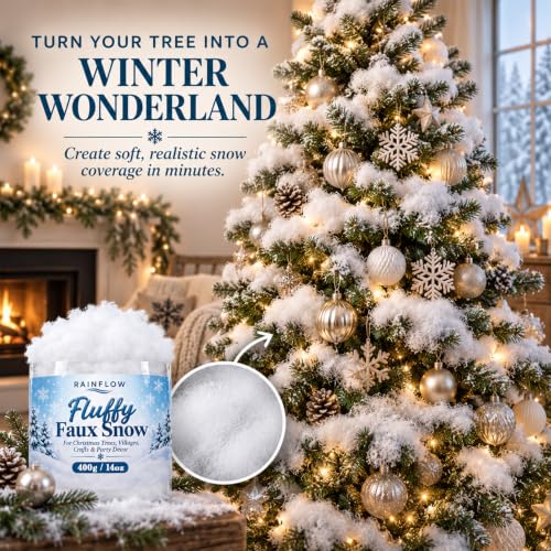 RAINFLOW 14 OZ Fake Snow Cotton Fluff for Christmas & Winter Decor