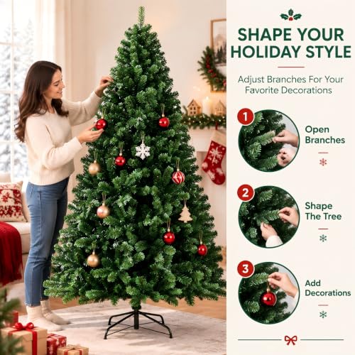 NIISDROP 5 FT Green Artificial Christmas Tree with Hinged Branches, Bag & Gloves - 4ft 11in Variant