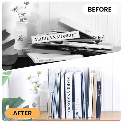 Clear Acrylic Vertical Magazine File Holder - 4-Pack Desk Organizer