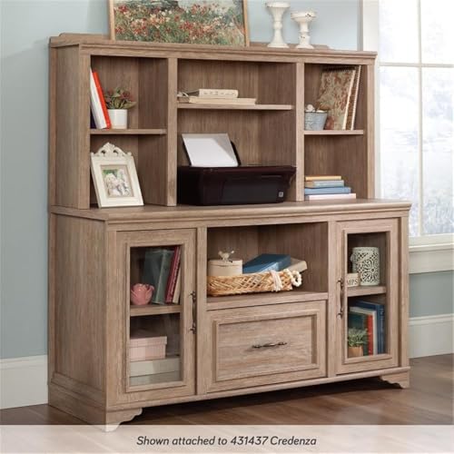 54-Inch Engineered Wood Office Hutch with Adjustable Shelves, Brushed Oak