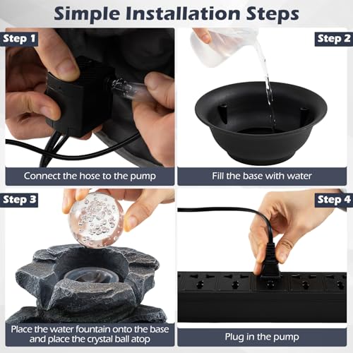 Indoor Tabletop Water Fountain with LED Lights & Rotating Crystal Ball