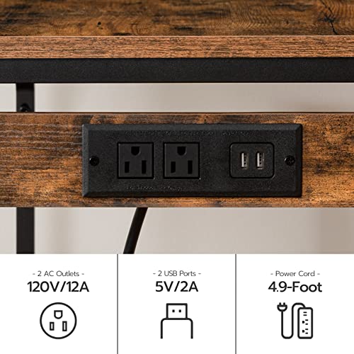 3-Piece Industrial Bar Table Set with Power Outlets and 2 Stools