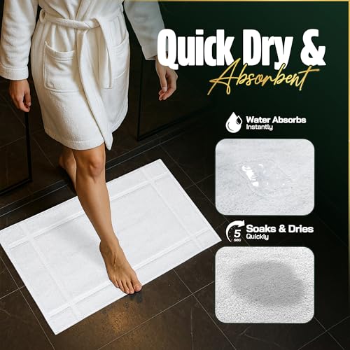 Pearl Linens 100% Cotton Bath Mat Towels 6-Pack, 20x30 Inches White