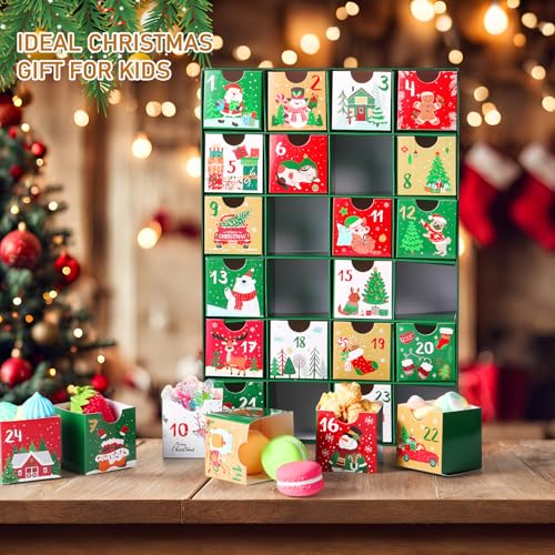 Containlol Christmas Advent Calendar Boxes 24 Days Advent Countdown Gift Boxes Christmas Cardboard Number Empty Boxes Xmas Holiday Decoration for Fill Your Own Gift Box(Green)