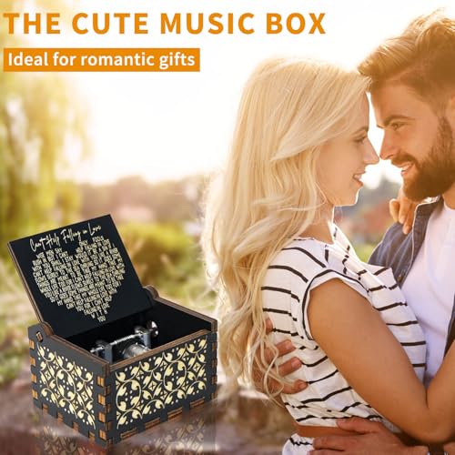 Vintage Hand Crank Wooden Music Box - Can't Help Falling in Love Melody