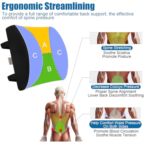 Lumbar Support Pillow for Office Chair and Car - Memory Foam Cushion
