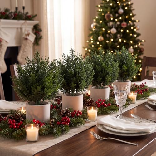 Threehoney 12 Pack White Mini Cedar Bushes - 8.27in Artificial Christmas Trees, 21 cm