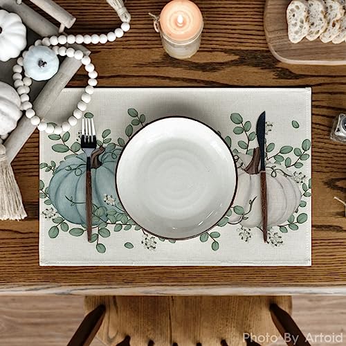 Artoid Mode 12x18 Beige/Blue Set of 4 Pumpkin Eucalyptus Placemats, 12" x 18"