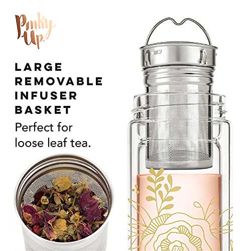 Pinky Up Blair Travel Infuser Mug 16 Oz Bouquet Double-Walled Glass
