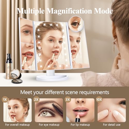 HUONUL 2X/3X/10X Magnifying Vanity Mirror with Light, Trifold Makeup