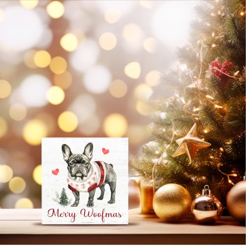 Nrleey French Bulldog Christmas Wooden Sign - Holiday Holiday Decor, Gift, 5x5 Inches