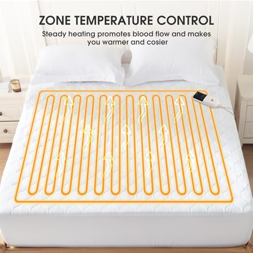 Heated Mattress Pad Full Size - Electric Bed Warmer with 9 Heat Settings, Auto Shut-Off, Fast Heating