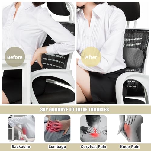 Lumbar Roll Pillow for Lower Back Pain Relief - Ergonomic Foam Cushion with Adjustable Strap & Removable Cover