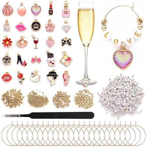 Acootima Ladies DIY Wine Glass Charms Kit, 25 Reusable Drink Markers for Wine Tasting & Parties