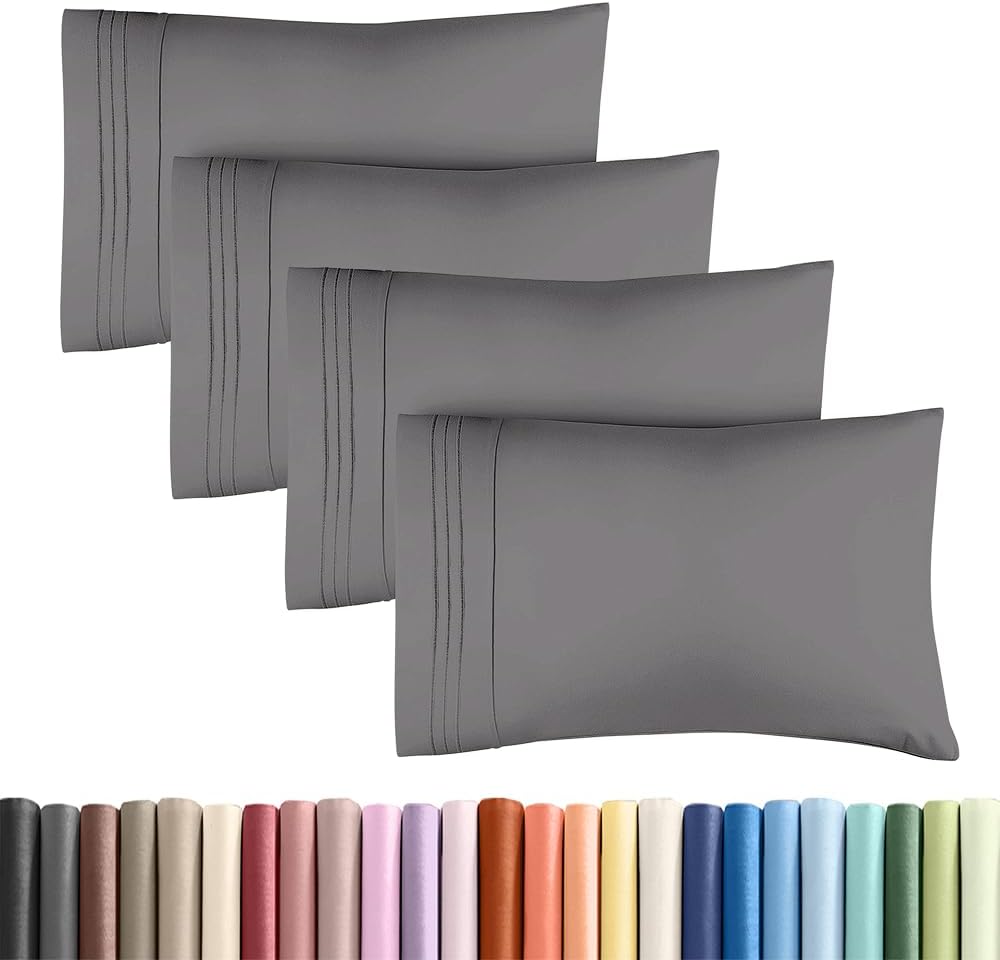 Skiennix Standard Pillow Cases Set of 4 - Ultra Soft Hotel Quality Covers - Machine Washable Dark Grey