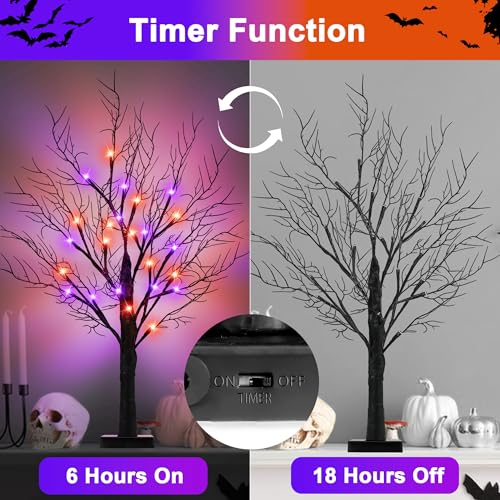Halloween Tabletop Trees - 2 Pack 24 Inch with Orange & Purple Lights