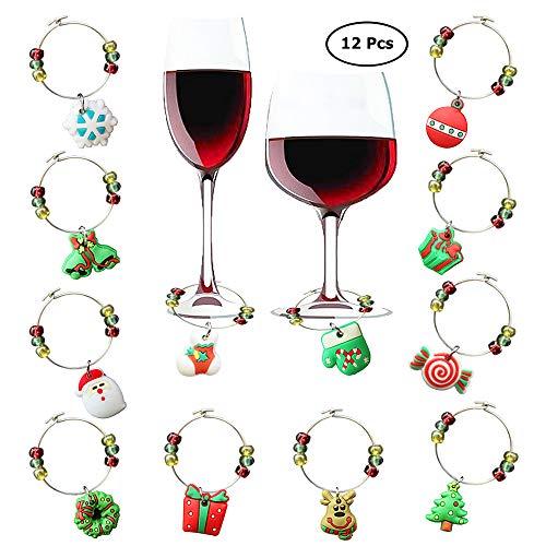 CNYMANY 12 pcs Christmas Wine Glass Charms with Buckle Design – PVC Variants Gift Set