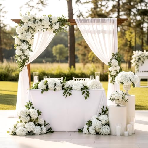 64 Pack Silk Hydrangea Artificial Flowers with Stems - Faux Ivory Floral Heads