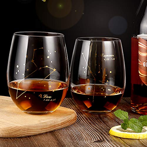 Leo Zodiac Wine Glass - Stemless Crystal Gift for Leo (July 23-Aug 22) Women
