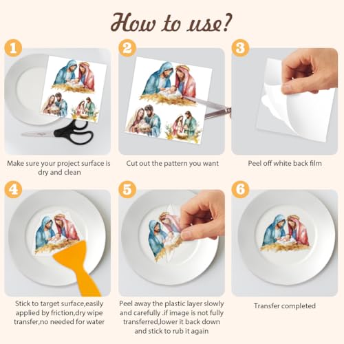 AHANDMAKER 12 Sheets Christmas Nativity Scene Window Clings Christmas Rub on Transfer Stickers Furniture Decal for Home School Office Decoration DIY Crafts Supplies, 5.5x5.5