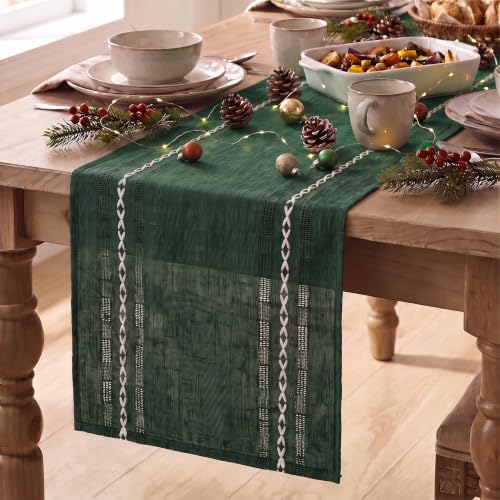Artoid Mode Green Embroidered Farmhouse Table Runner 13 x 48 Inch for Holiday & Rustic Decor