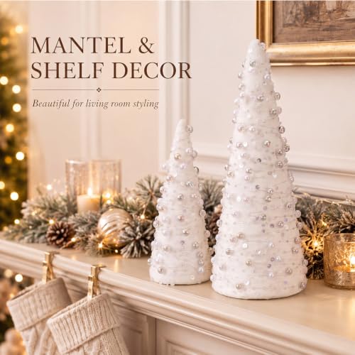 2 Sets Pearl Mini Christmas Tree Decorations - 2 Sizes, Elegant Tabletop Holiday Decor