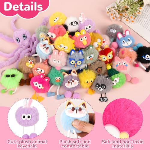 30 Pcs Cute Plush Keychain Bulk Set - Kawaii Soft Animal Party Favors